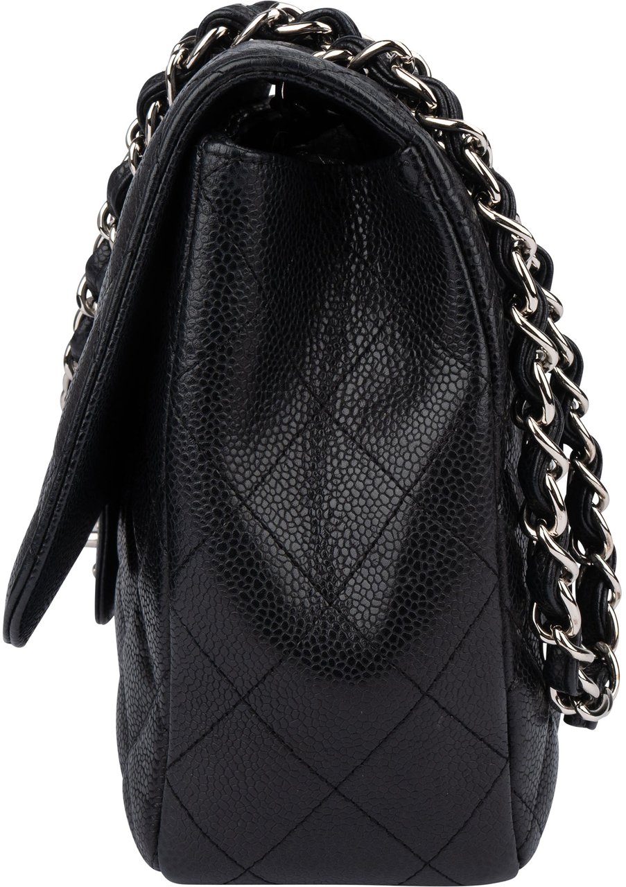 Chanel Chanel Quilted Caviar Leather Palladium Hardware Jumbo Single Flap Crossbody Bag Zwart