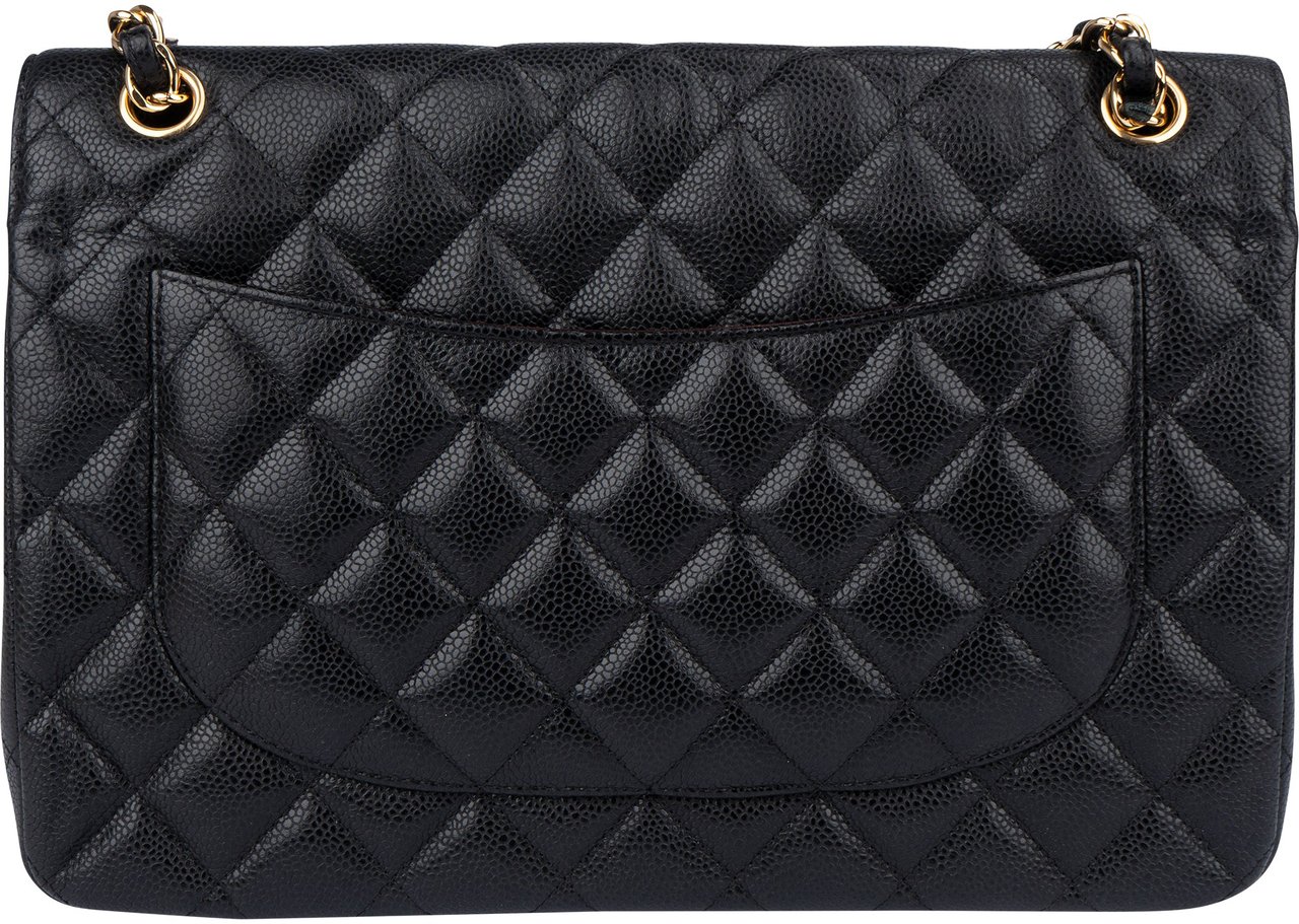 Chanel Chanel Quilted Caviar Leather Jumbo Double Flap Crossbody Bag Zwart