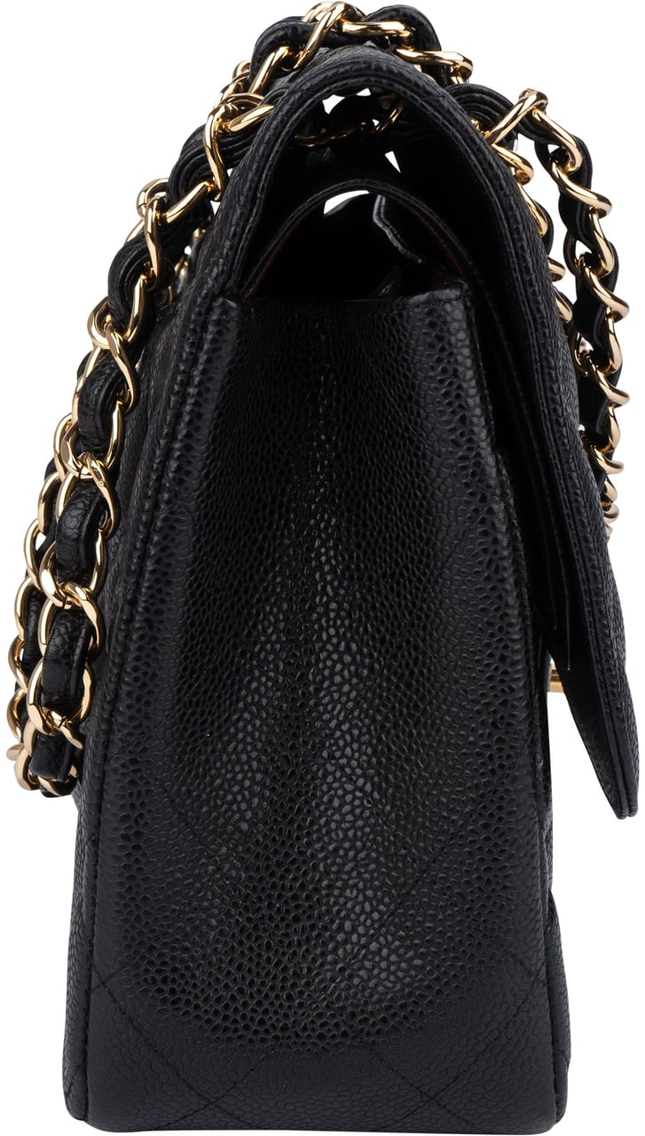 Chanel Chanel Quilted Caviar Leather Jumbo Double Flap Crossbody Bag Zwart