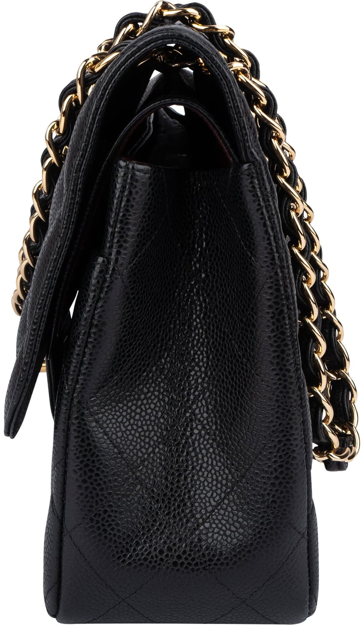 Chanel Chanel Quilted Caviar Leather Jumbo Double Flap Crossbody Bag Zwart