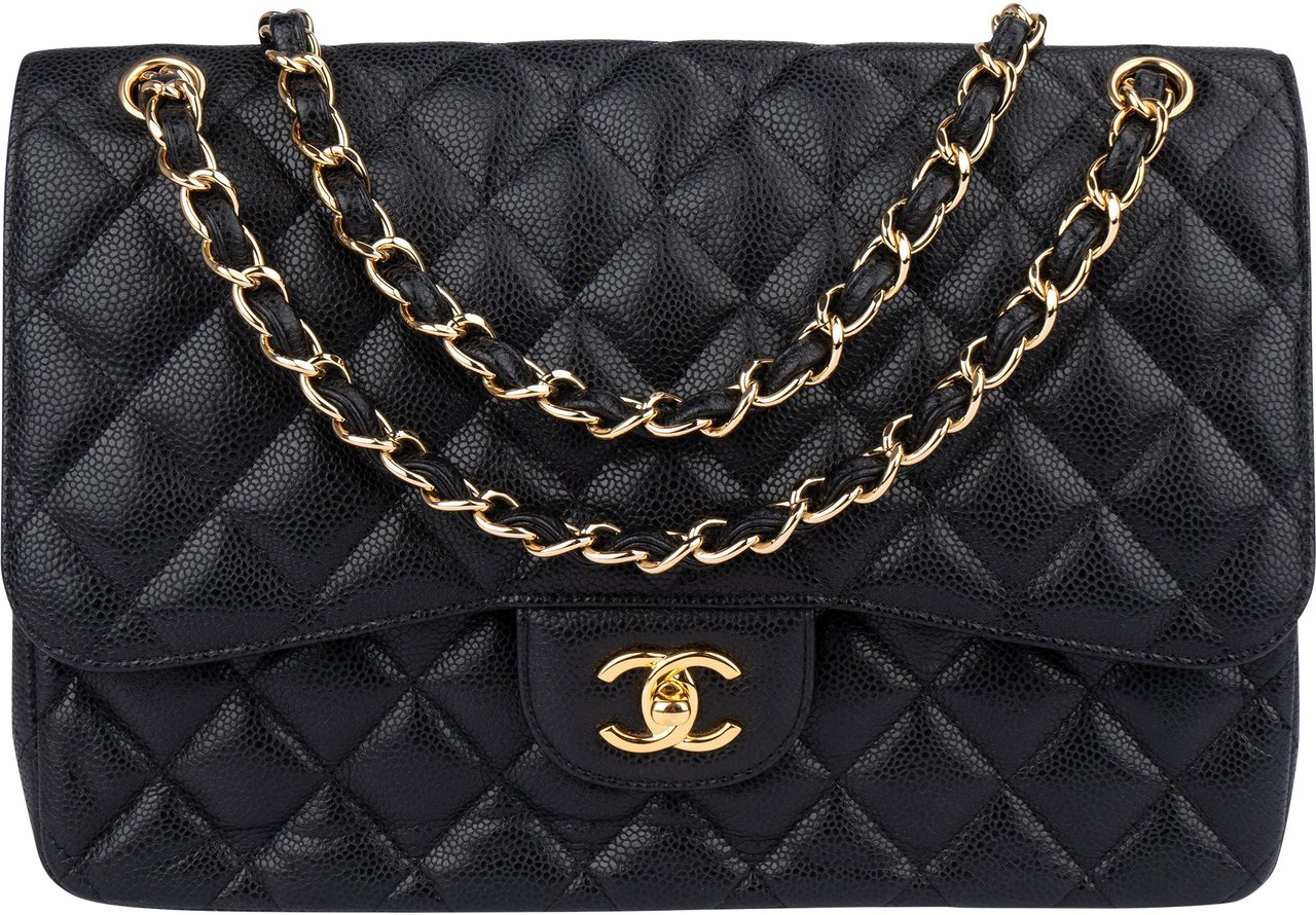 Chanel Chanel Quilted Caviar Leather Jumbo Double Flap Crossbody Bag Zwart