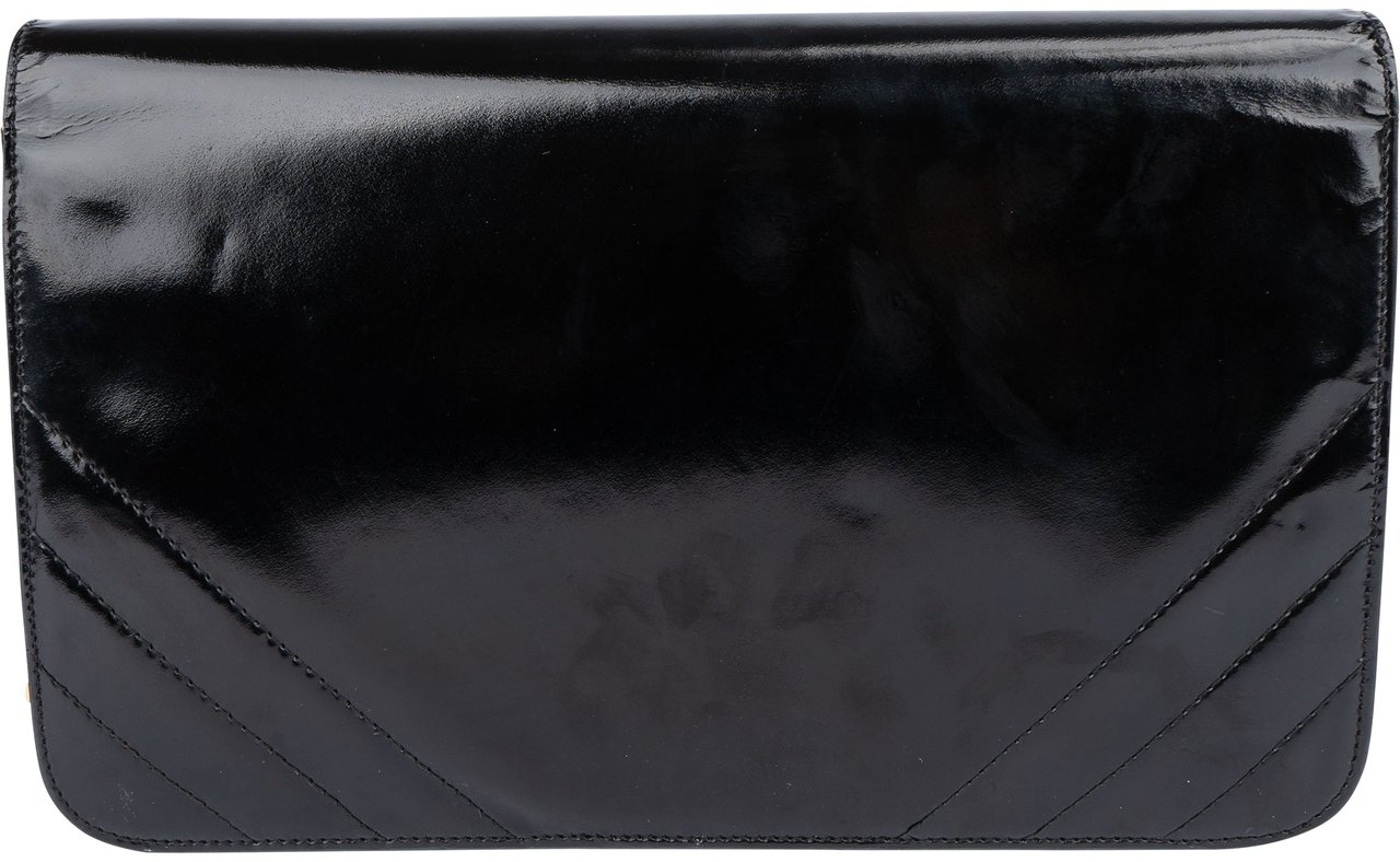 Chanel Chanel Patent Leather 24K Gold Single Flap Shoulder Bag Zwart