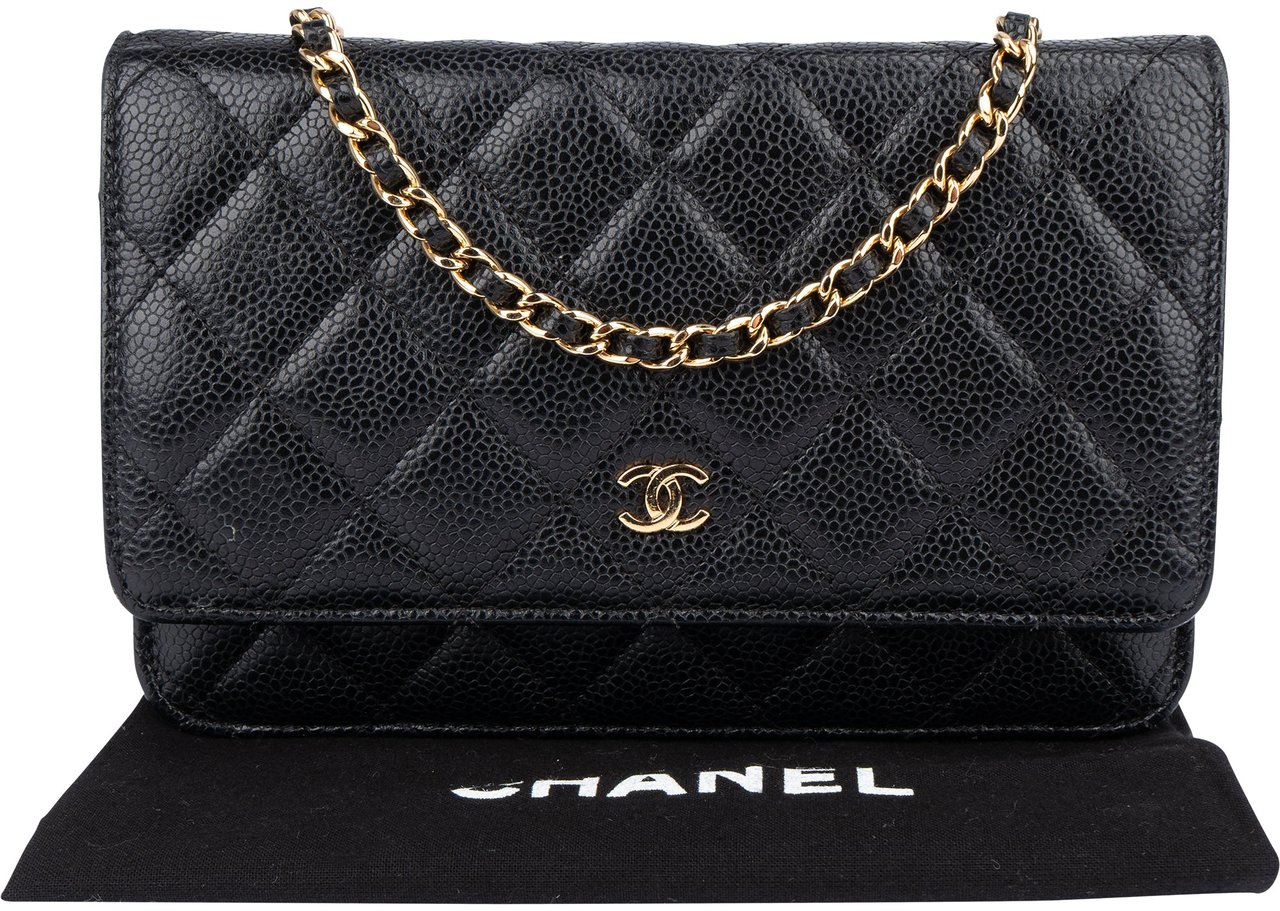 Chanel Chanel Quilted Caviar Leather Wallet On Chain Crossbody Bag Zwart