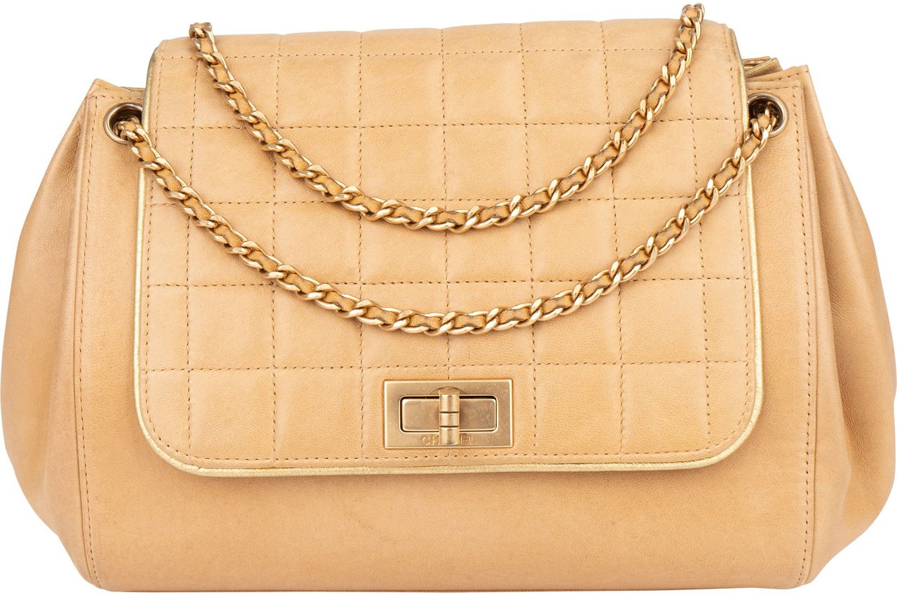 Chanel Chanel Quilted Lambskin 2.55 Single Flap Crossbody Bag Beige