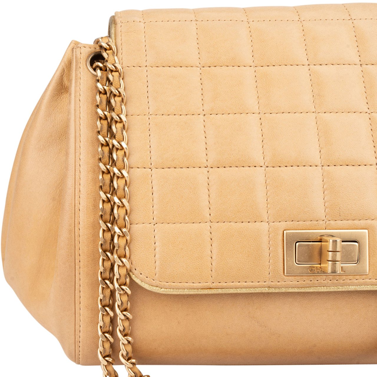 Chanel Chanel Quilted Lambskin 2.55 Single Flap Crossbody Bag Beige