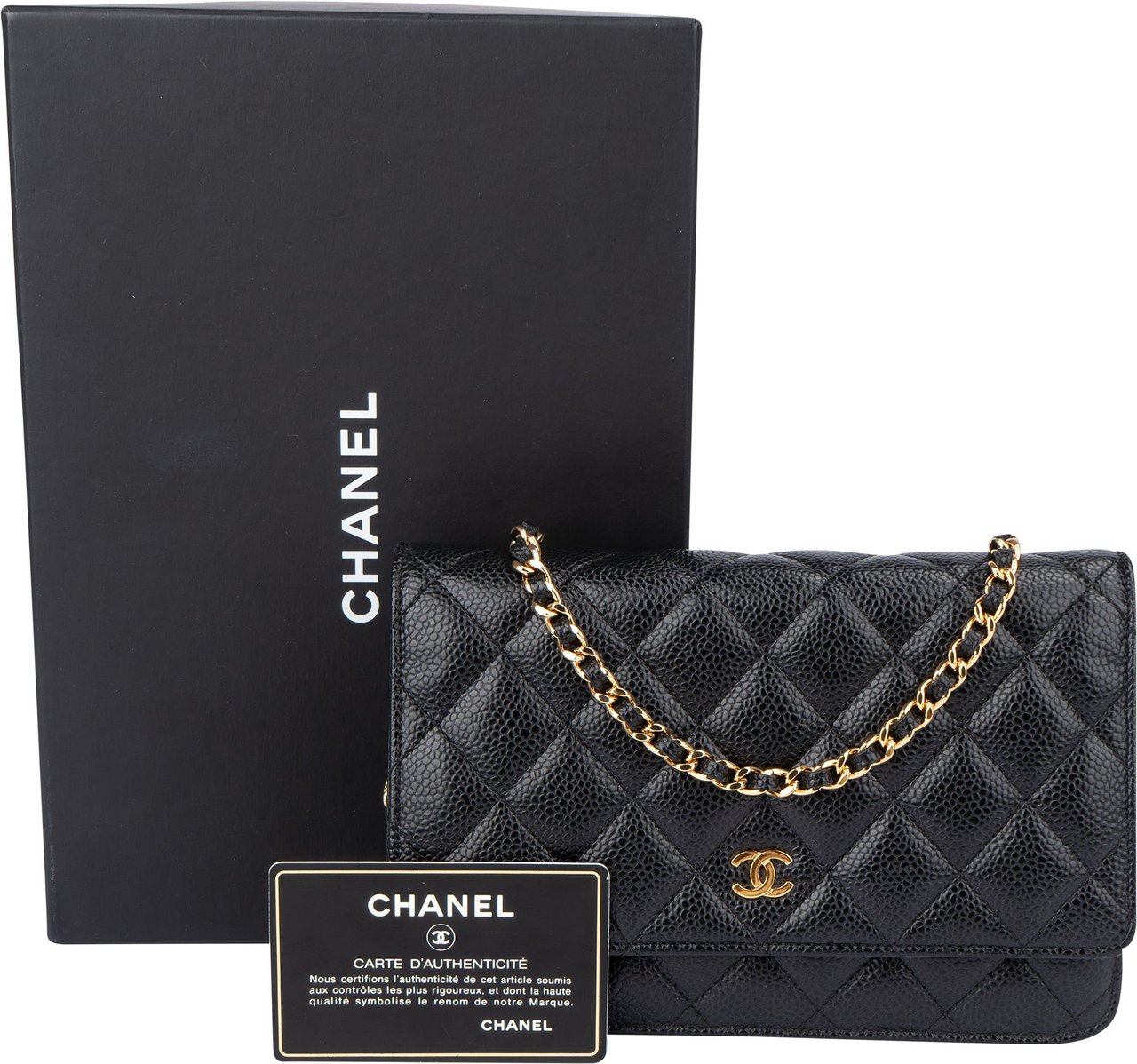 Chanel Chanel Quilted Caviar Leather Wallet On Chain Crossbody Bag Zwart