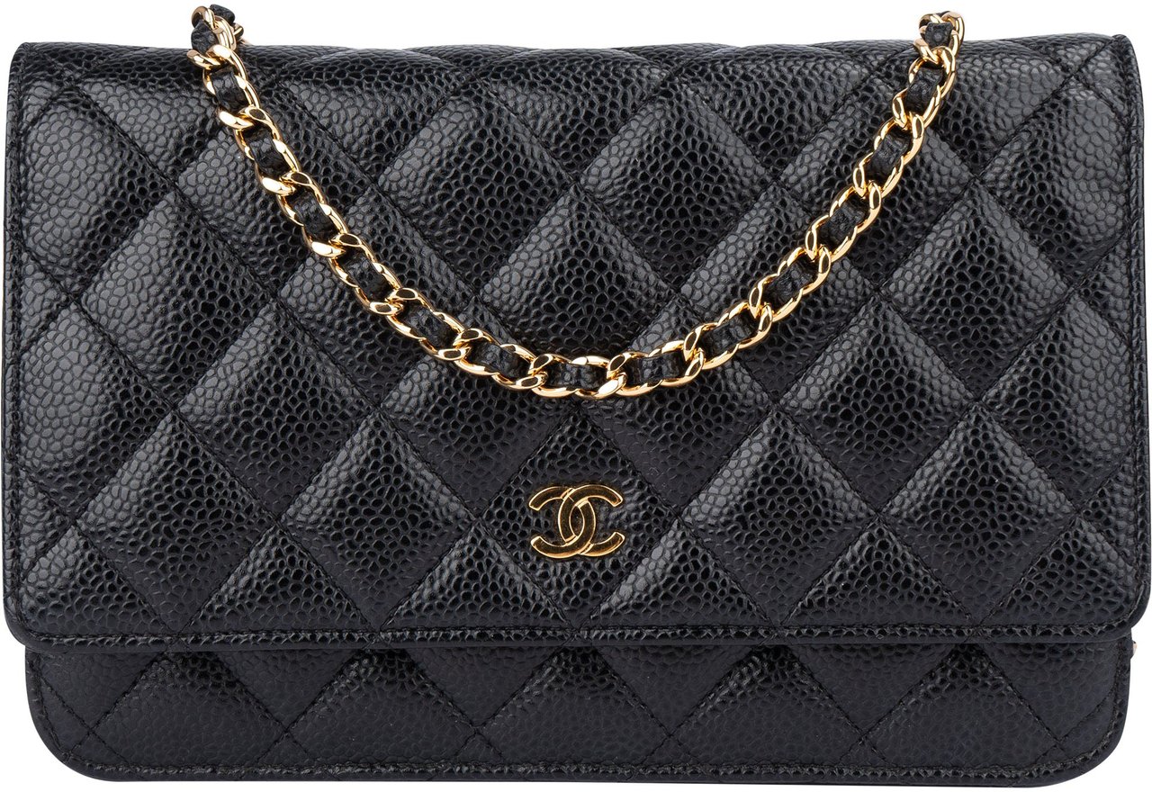 Chanel Chanel Quilted Caviar Leather Wallet On Chain Crossbody Bag Zwart