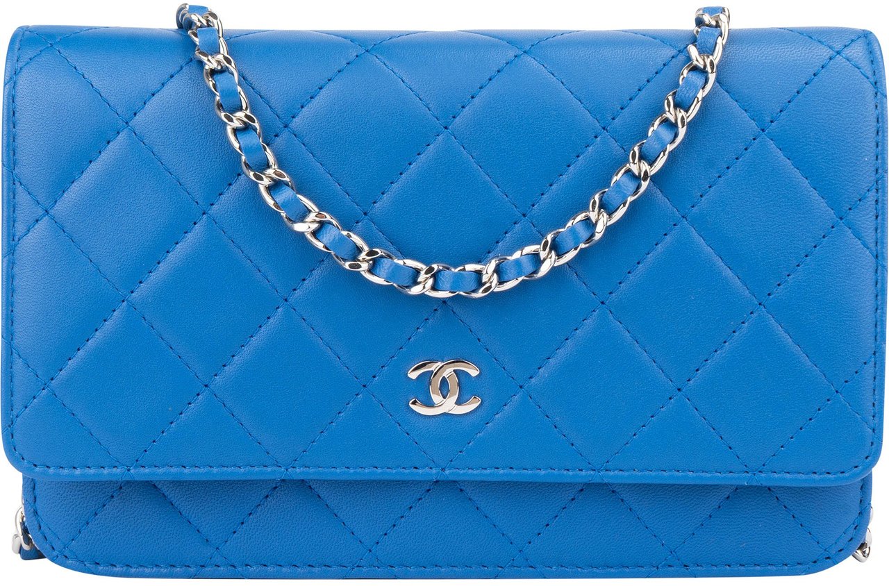 Chanel Chanel Quilted Lambskin Wallet On Chain Crossbody Bag Blauw