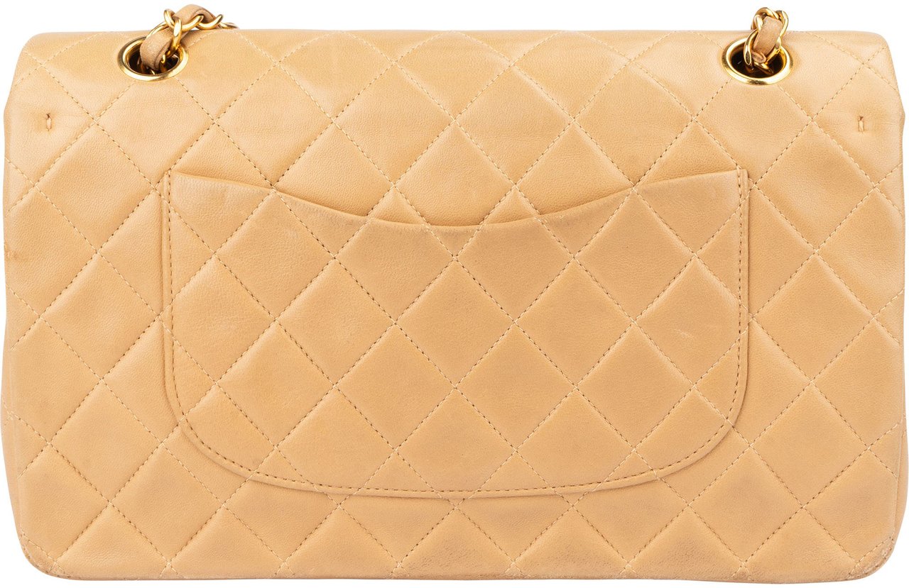 Chanel Chanel Quilted Lambskin 24K Gold Medium Double Flap Crossbody Bag Beige