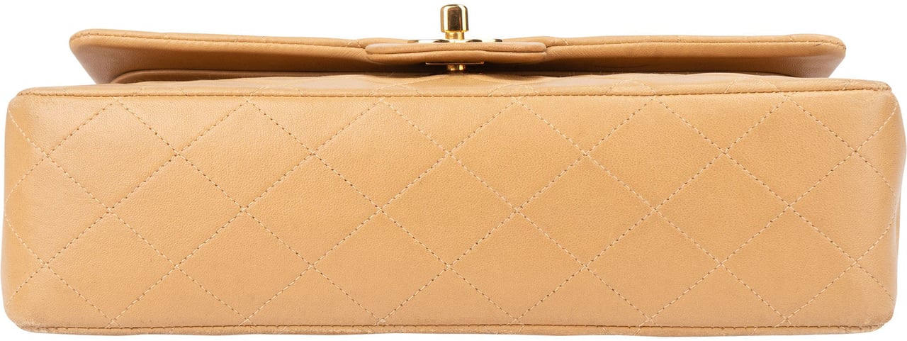 Chanel Chanel Quilted Lambskin 24K Gold Medium Double Flap Crossbody Bag Beige
