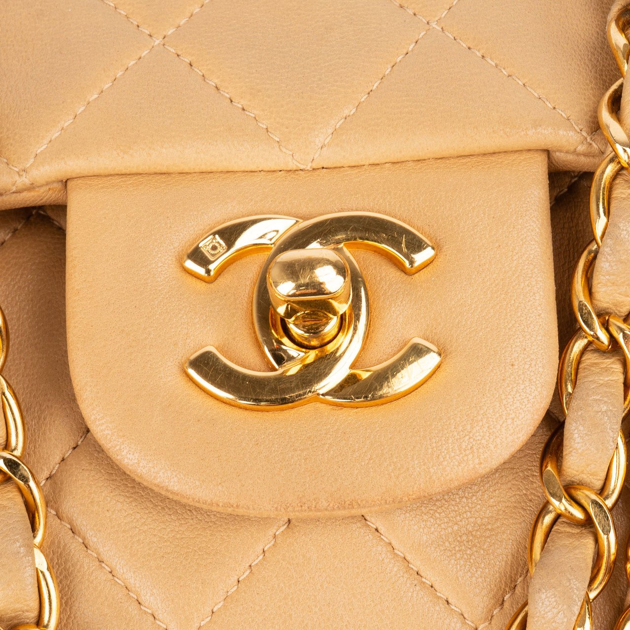 Chanel Chanel Quilted Lambskin 24K Gold Medium Double Flap Crossbody Bag Beige