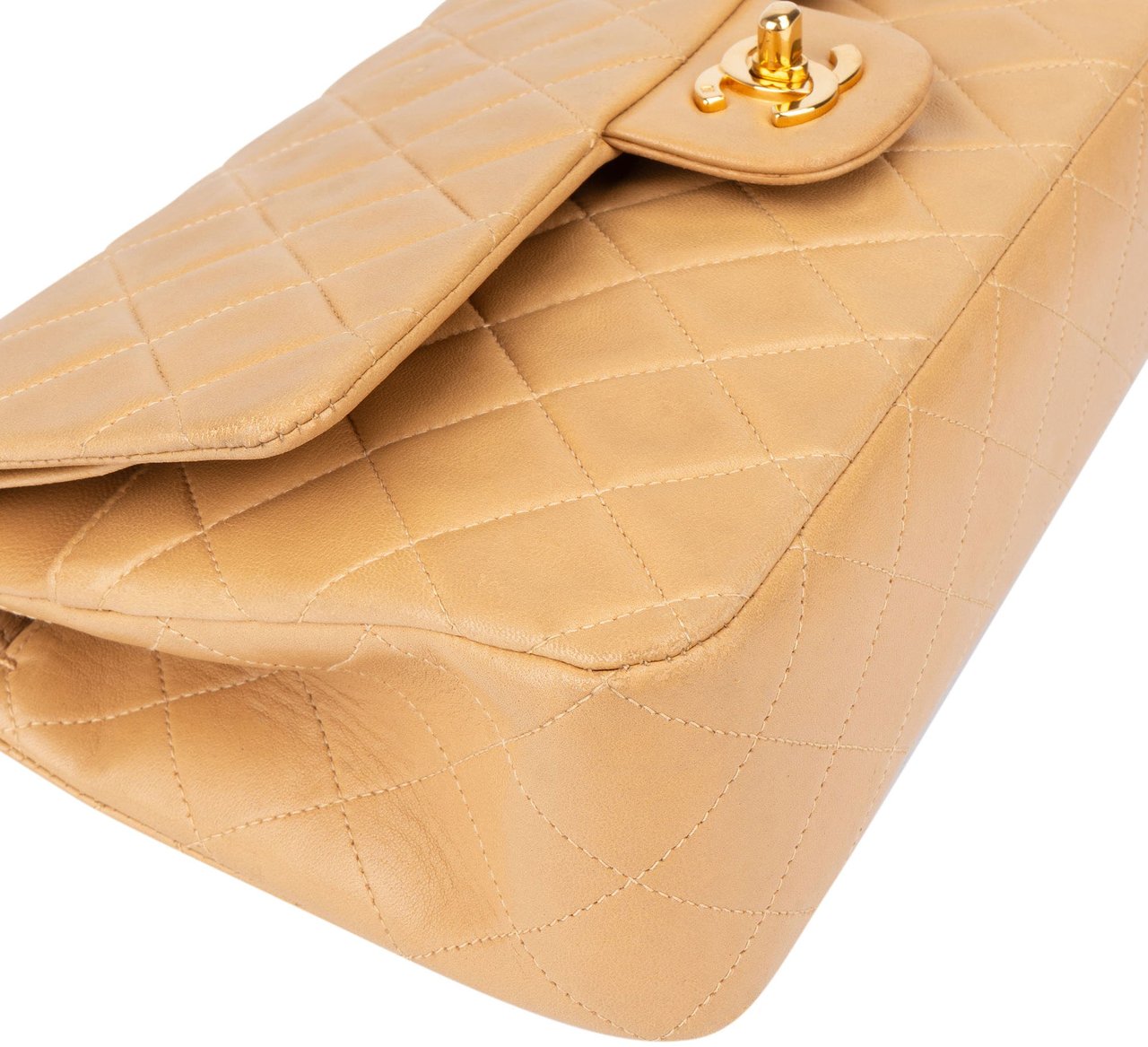 Chanel Chanel Quilted Lambskin 24K Gold Medium Double Flap Crossbody Bag Beige