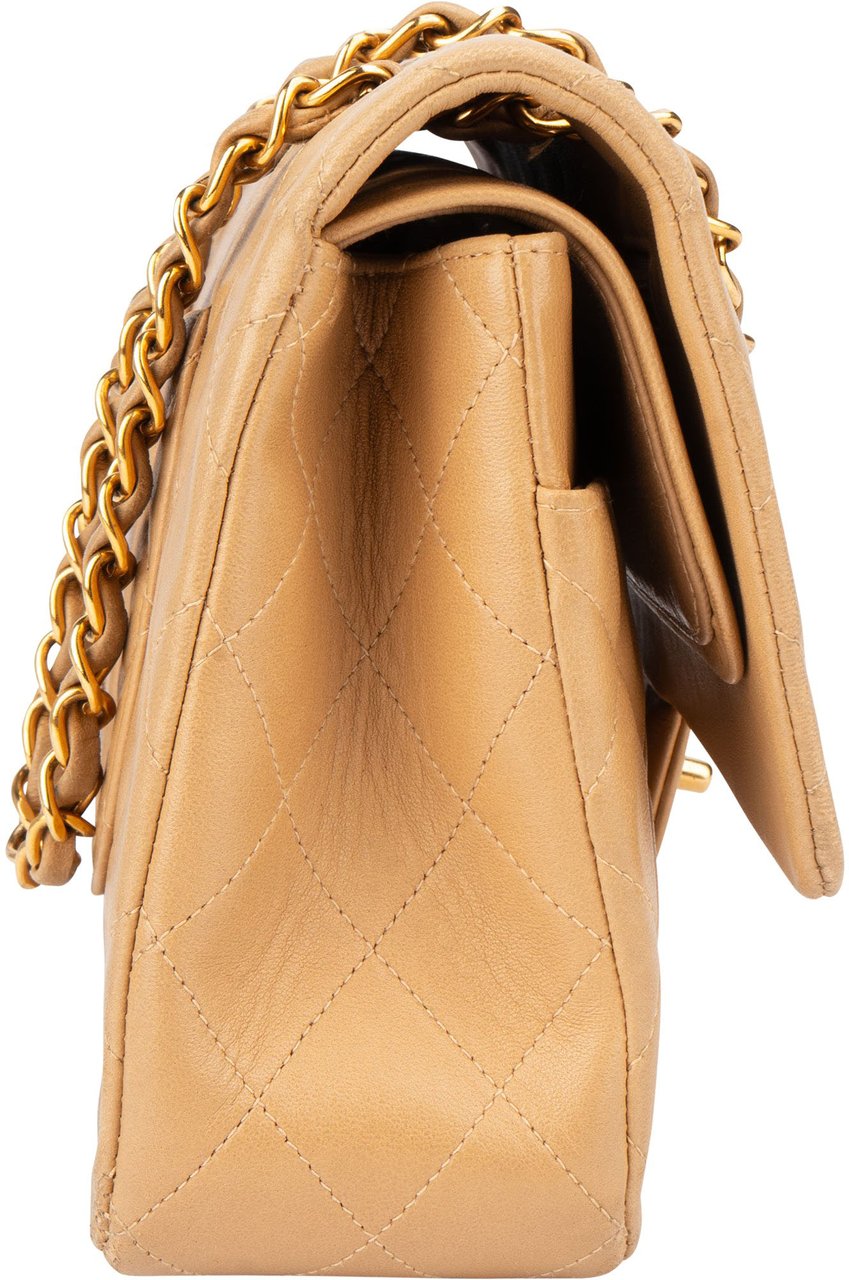 Chanel Chanel Quilted Lambskin 24K Gold Medium Double Flap Crossbody Bag Beige