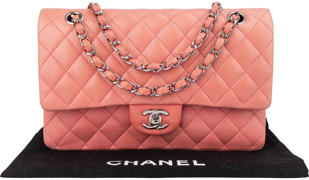Chanel Quilted Lambskin Palladium Medium Double Flap Crossbody Bag Rood