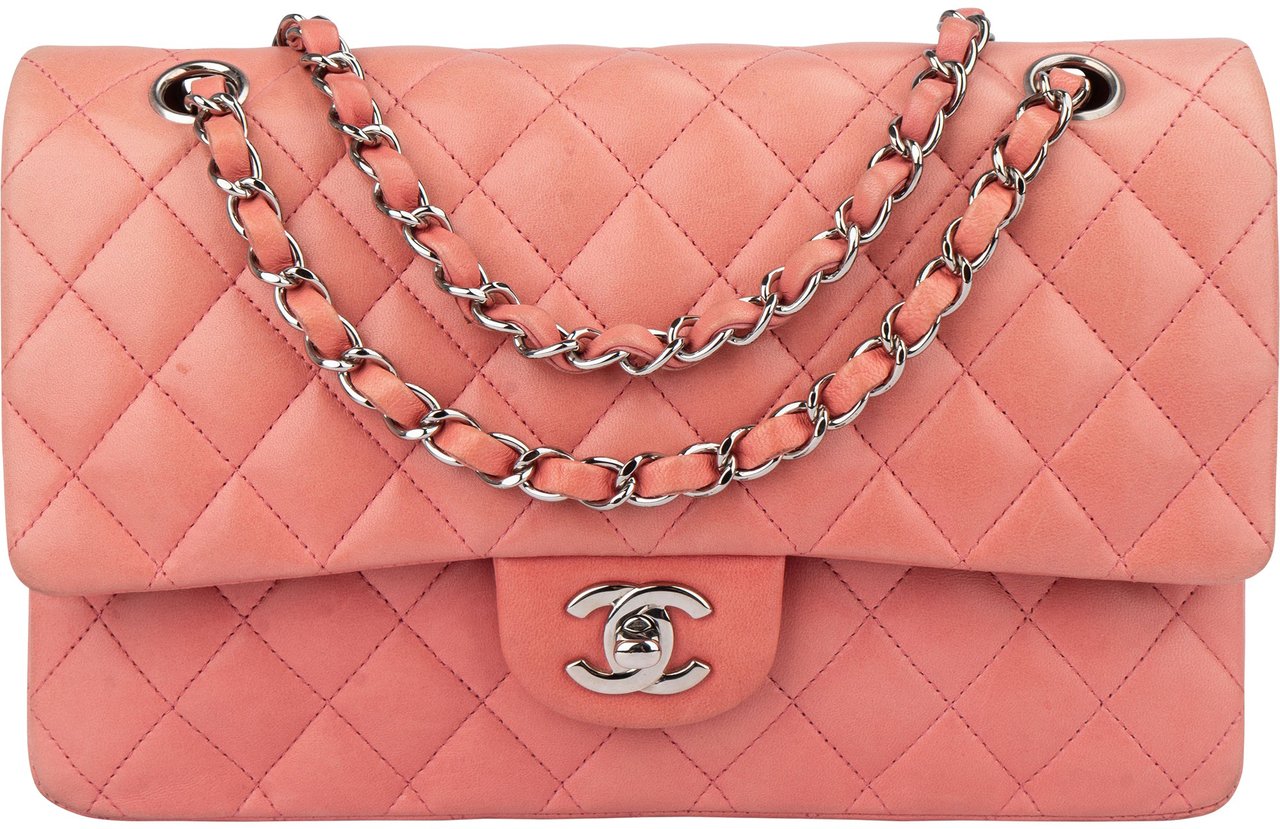 Chanel Quilted Lambskin Palladium Medium Double Flap Crossbody Bag Rood