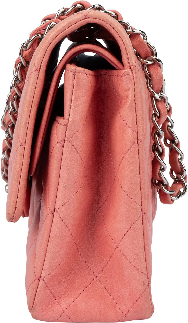 Chanel Quilted Lambskin Palladium Medium Double Flap Crossbody Bag Rood