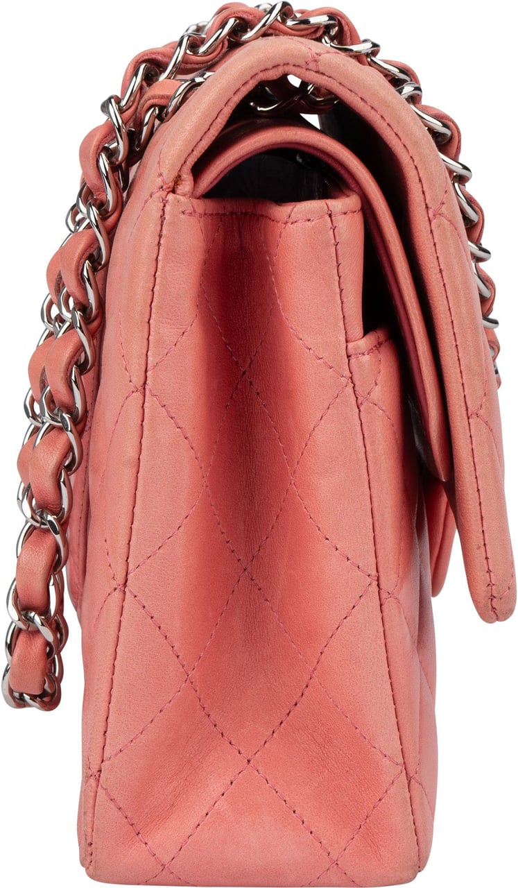 Chanel Quilted Lambskin Palladium Medium Double Flap Crossbody Bag Rood