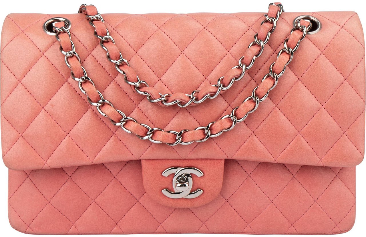 Chanel Chanel Quilted Lambskin Palladium Medium Double Flap Crossbody Bag Roze