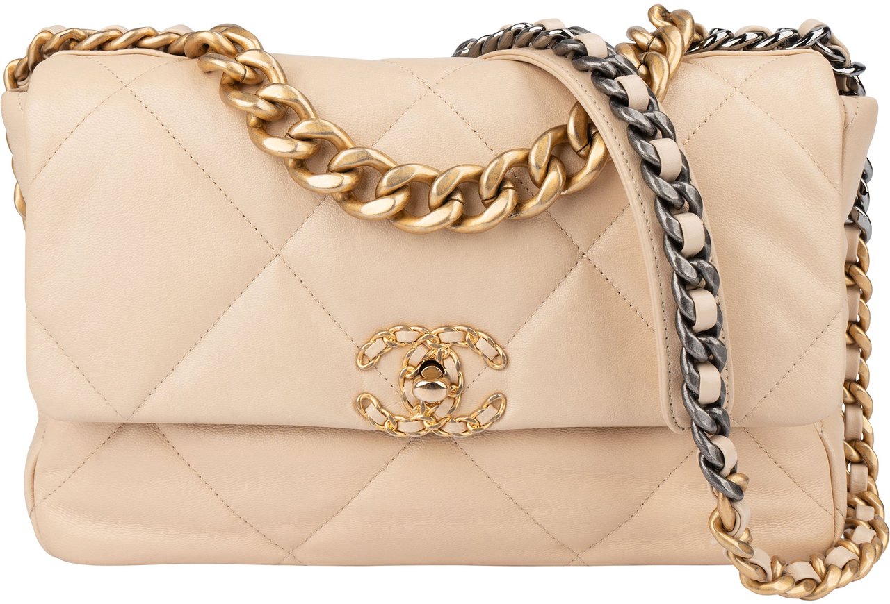 Chanel Chanel 19 Quilted Leather Single Flap Crossbody Bag Beige