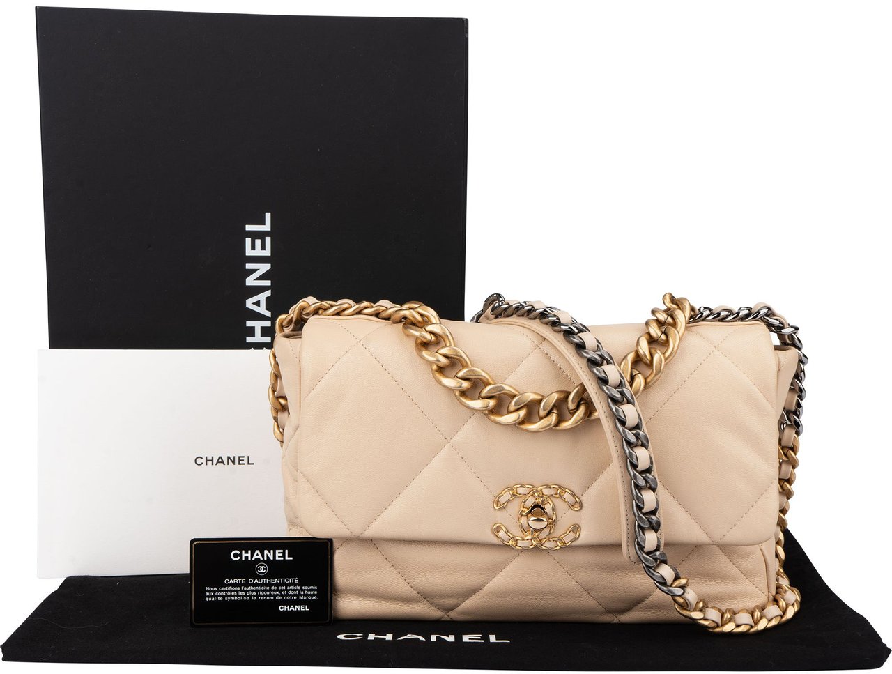 Chanel Chanel 19 Quilted Leather Single Flap Crossbody Bag Beige