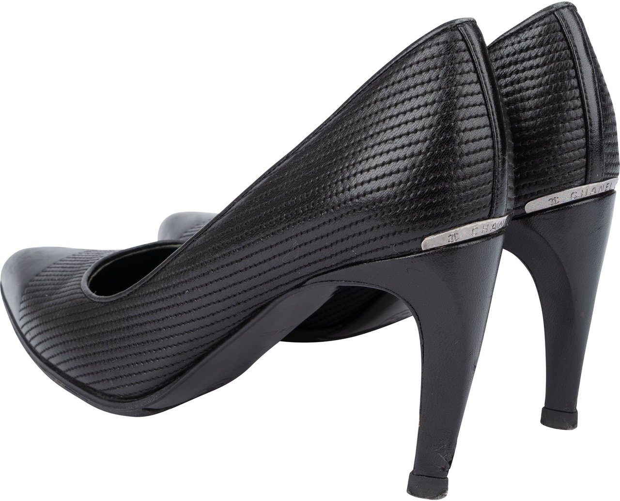 Chanel Chanel Black Stitching Leather Heels (36) Divers