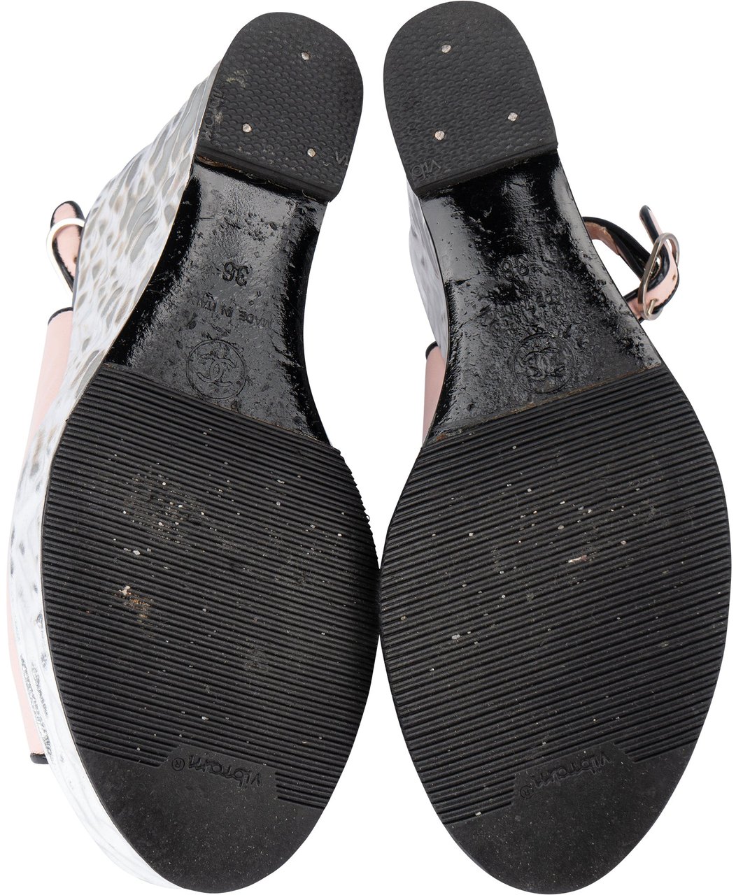 Chanel Chanel Pink Leather Wedge Sandals (36) Rood