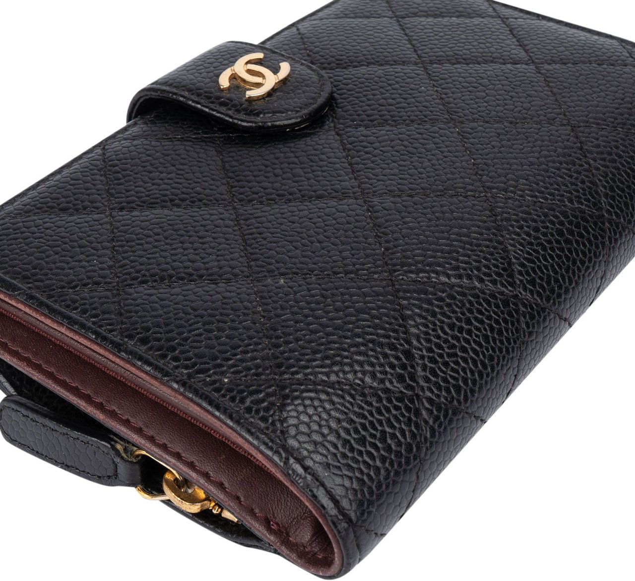 Chanel Chanel Quilted Caviar Leder Clip Wallet Divers