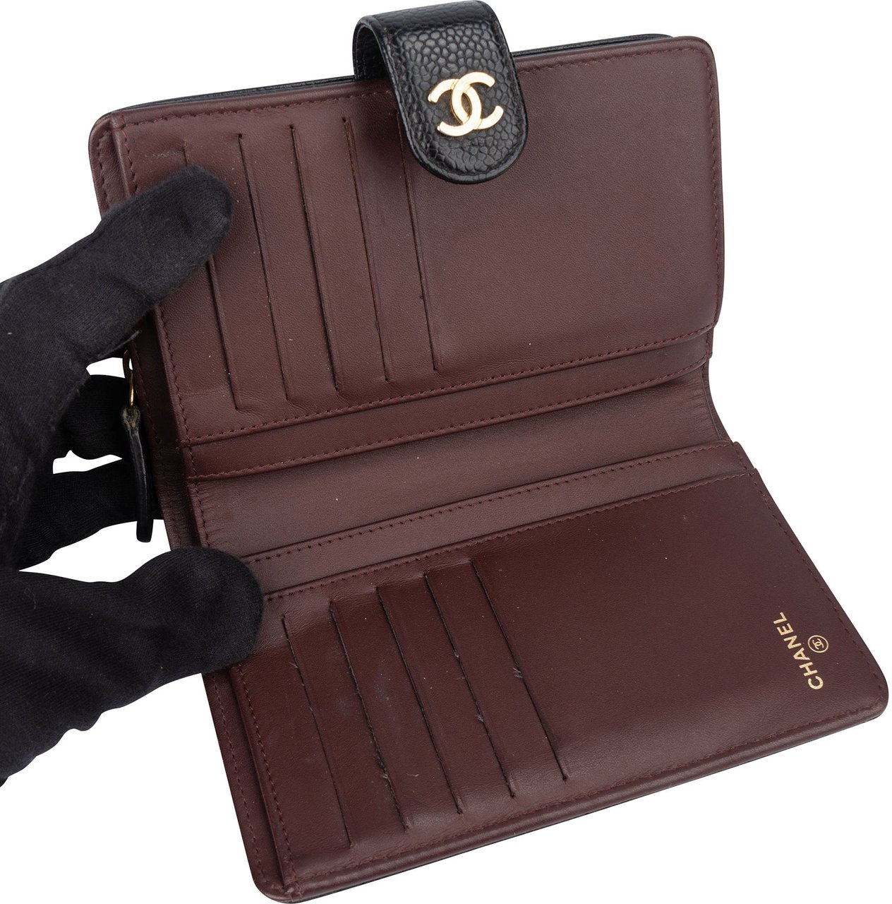 Chanel Chanel Quilted Caviar Leder Clip Wallet Divers