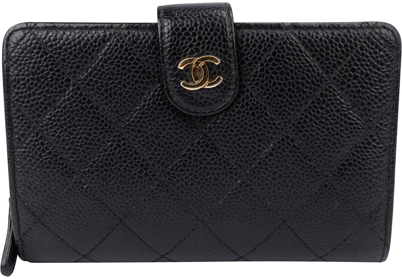 Chanel Chanel Quilted Caviar Leder Clip Wallet Divers
