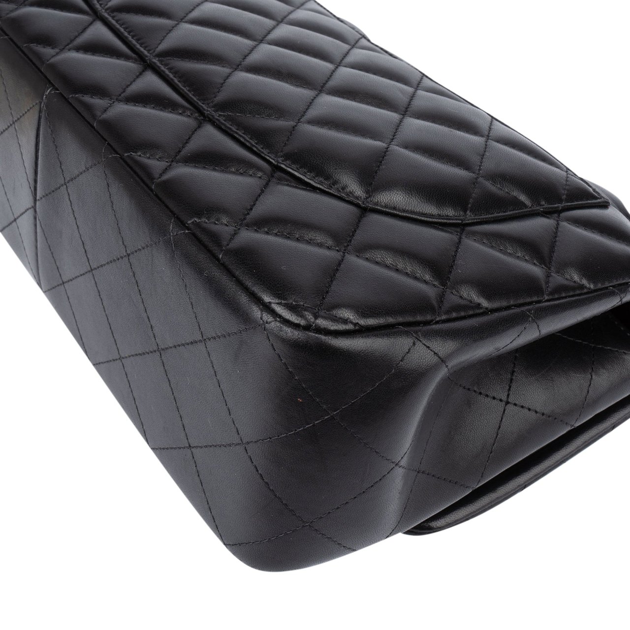 Chanel Chanel Quilted Lambskin Palladium Jumbo Double Flap Crossbody Bag Zwart