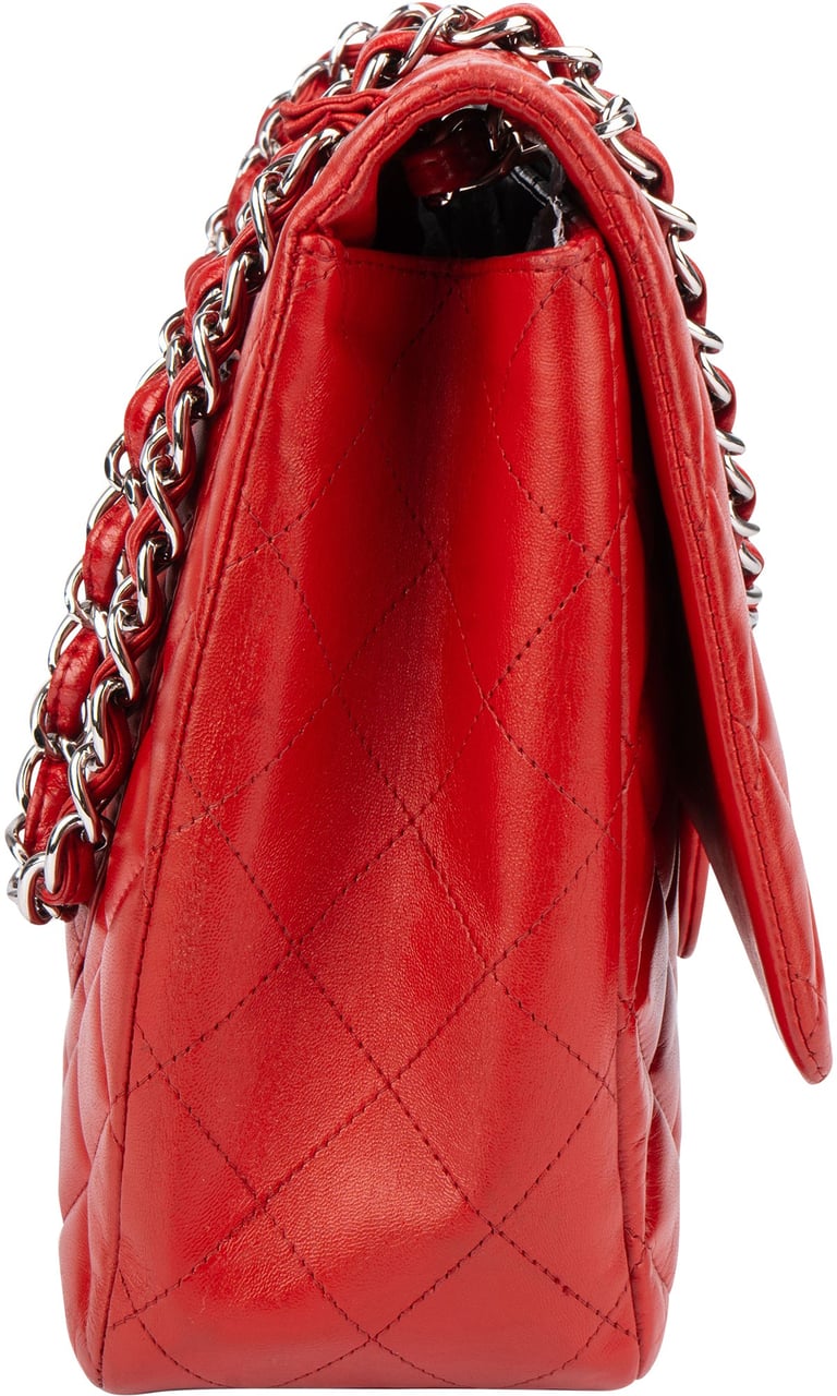 Chanel Quilted Lambskin Palladium Maxi Single Flap Crossbody Bag Rood
