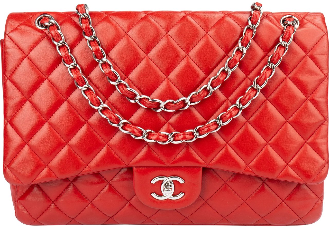 Chanel Chanel Quilted Lambskin Palladium Maxi Single Flap Crossbody Bag Rood
