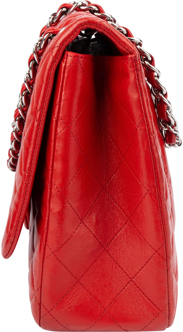 Chanel Quilted Lambskin Palladium Maxi Single Flap Crossbody Bag Rood