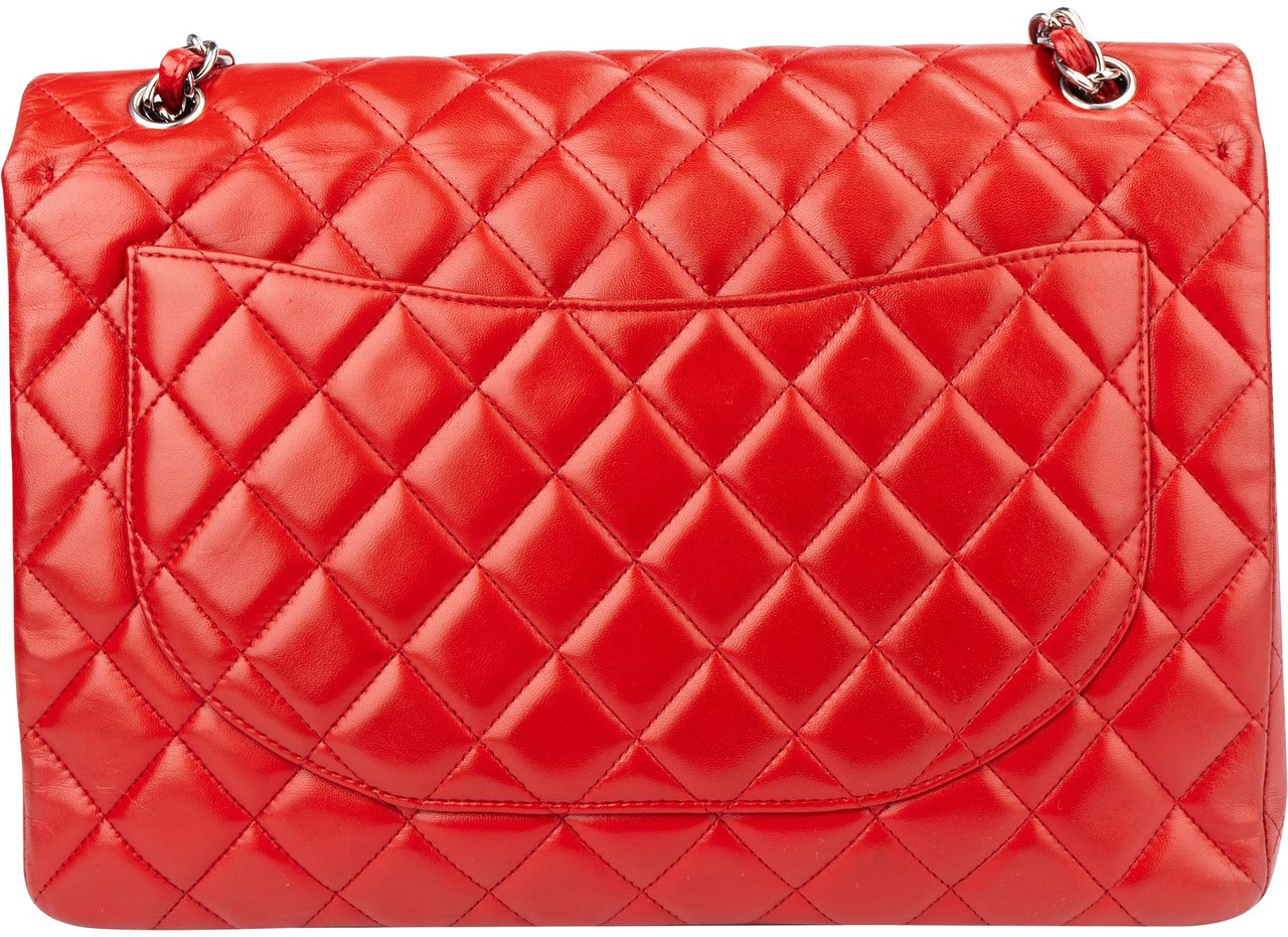 Chanel Quilted Lambskin Palladium Maxi Single Flap Crossbody Bag Rood