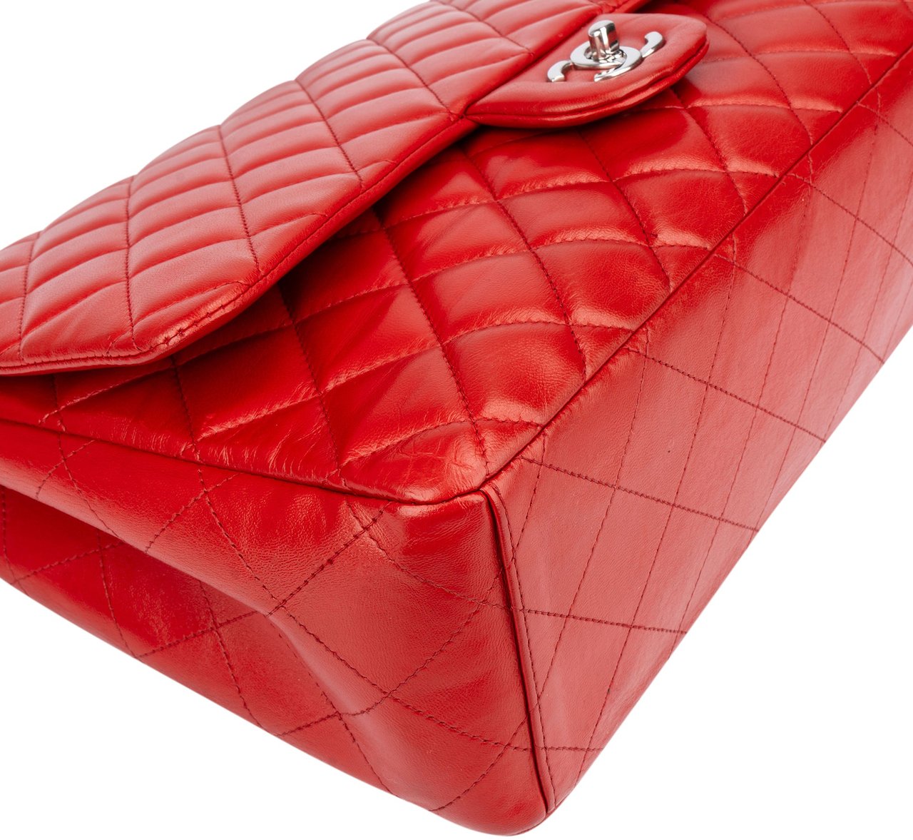 Chanel Chanel Quilted Lambskin Palladium Maxi Single Flap Crossbody Bag Rood