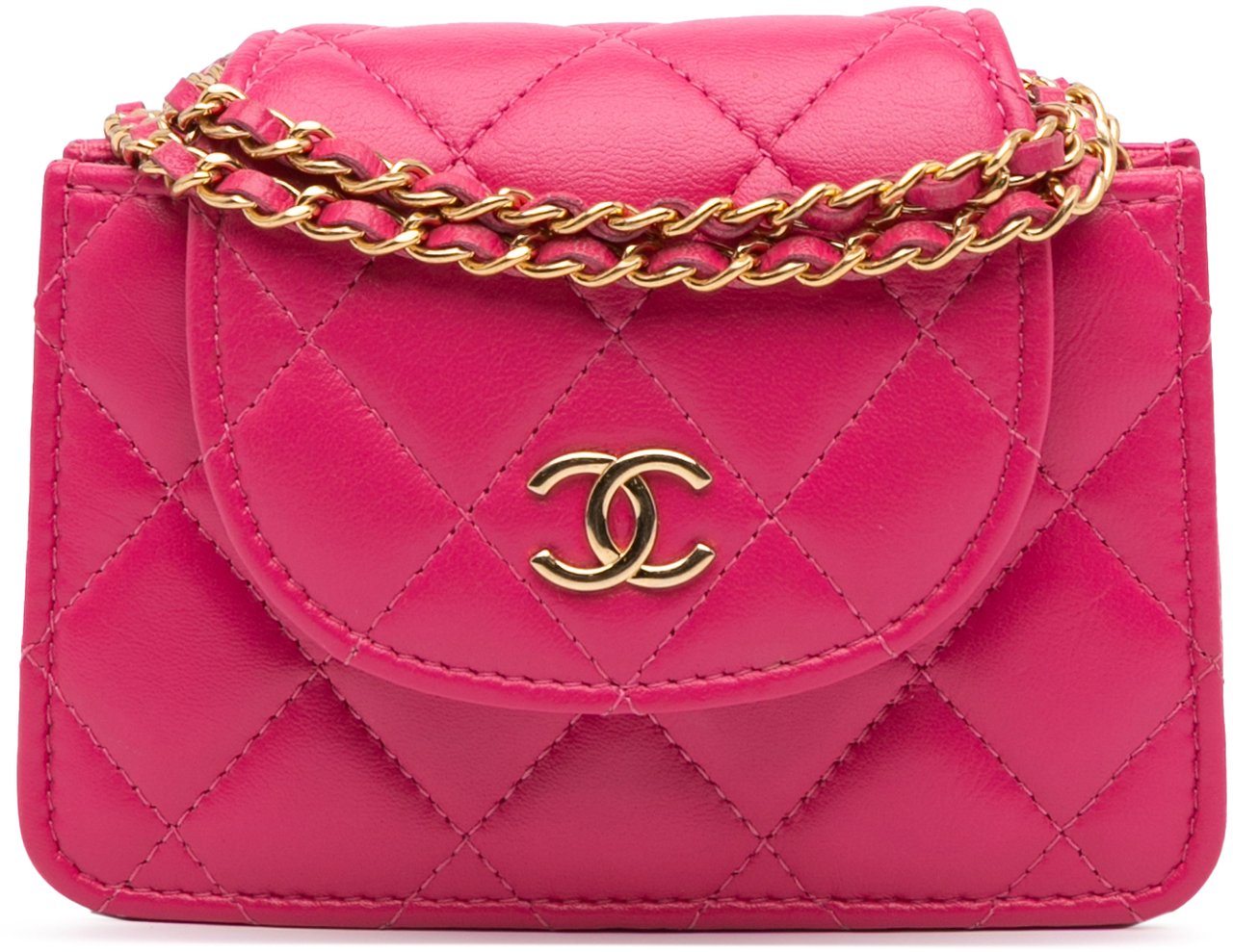 Chanel CC Quilted Lambskin Flap Clutch On Chain Roze