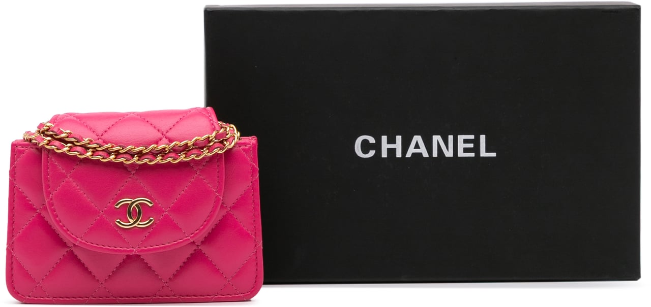 Chanel CC Quilted Lambskin Flap Clutch On Chain Roze
