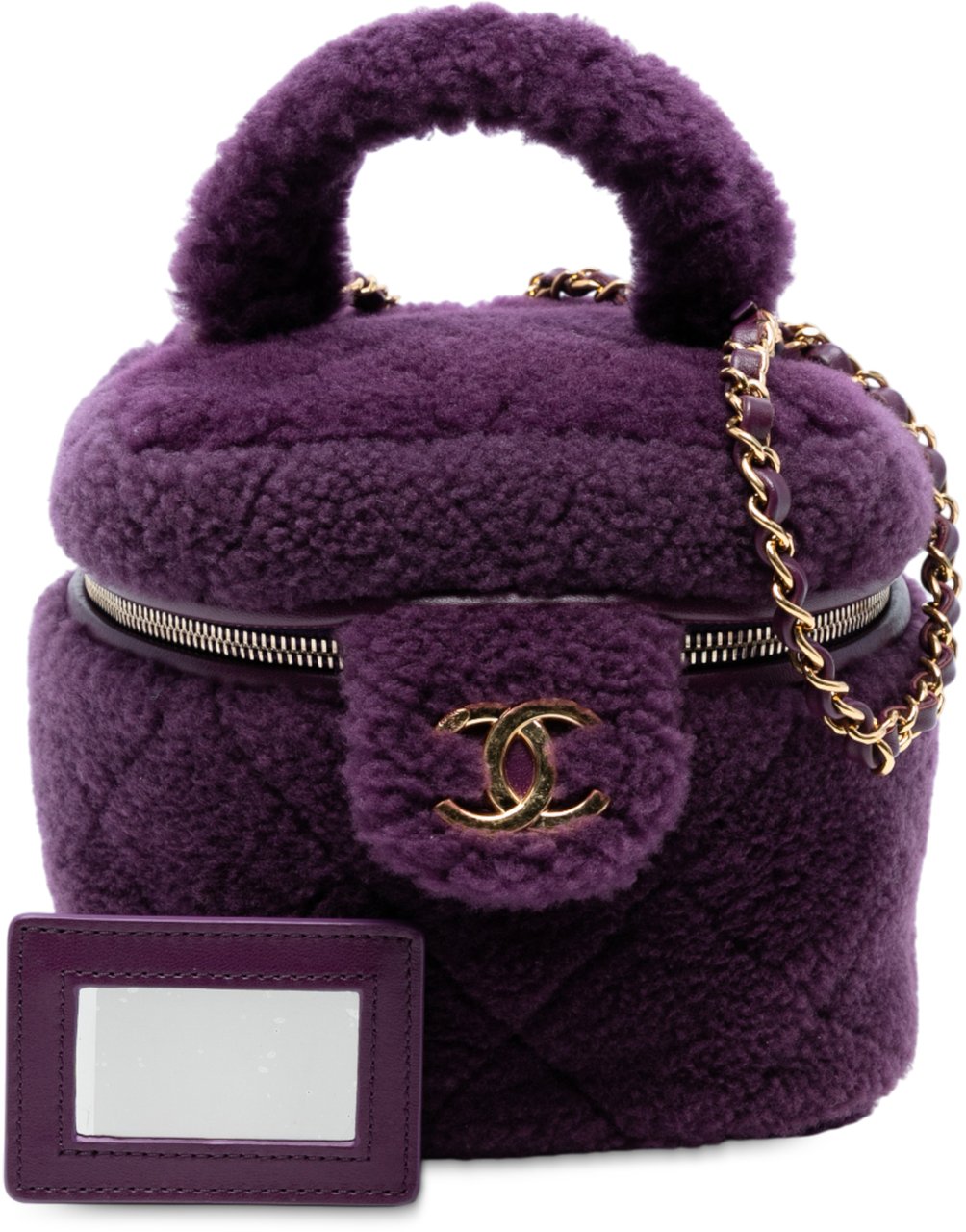 Chanel Small Quilted Shearling Vanity Case Paars