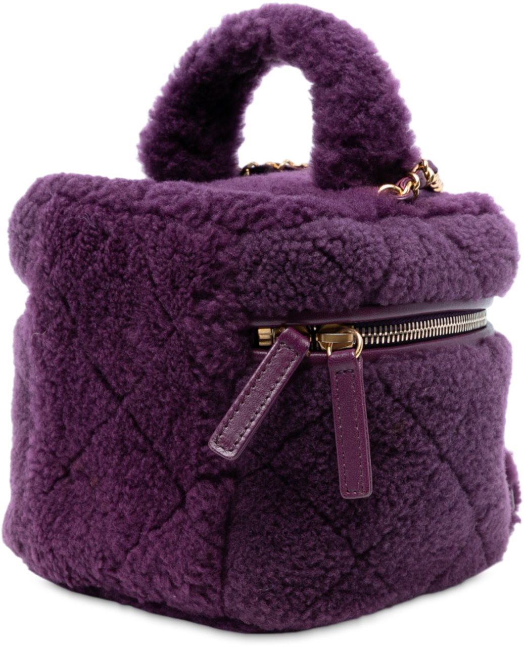 Chanel Small Quilted Shearling Vanity Case Paars