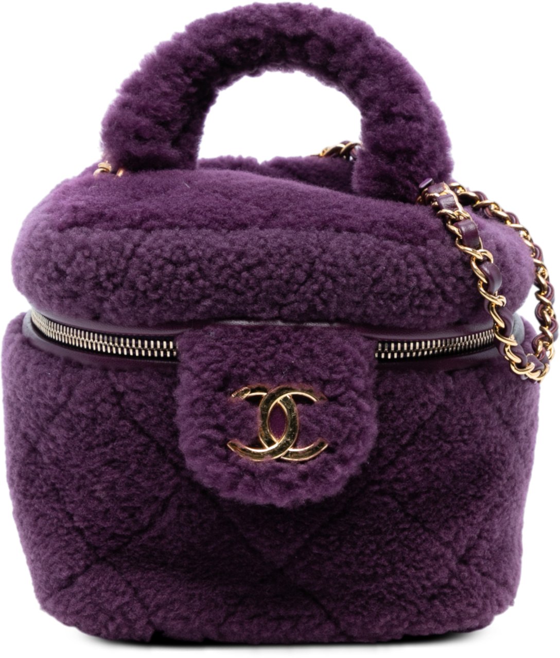 Chanel Small Quilted Shearling Vanity Case Paars