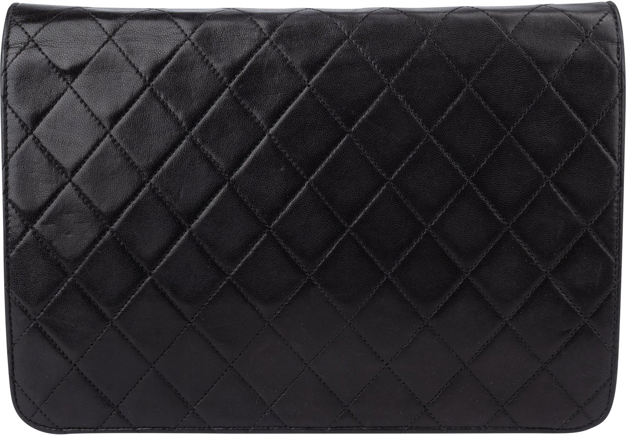 Chanel Chanel Quilted Lambskin 24K Gold Single Flap Shoulder Bag Zwart