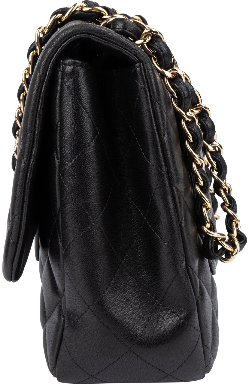 Chanel Chanel Quilted Lambskin Jumbo Single Flap Crossbody Bag Zwart