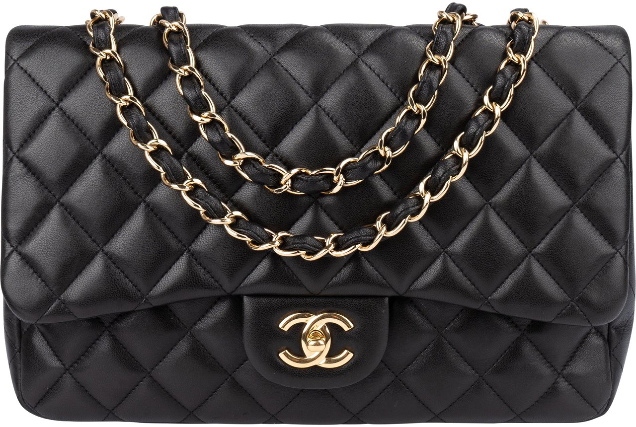 Chanel Chanel Quilted Lambskin Jumbo Single Flap Crossbody Bag Zwart