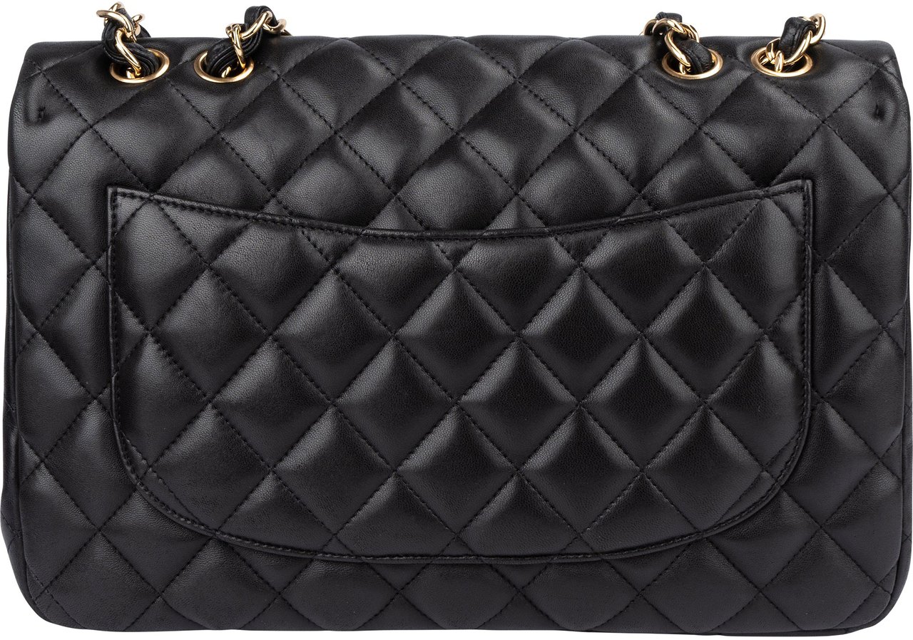 Chanel Chanel Quilted Lambskin Jumbo Single Flap Crossbody Bag Zwart