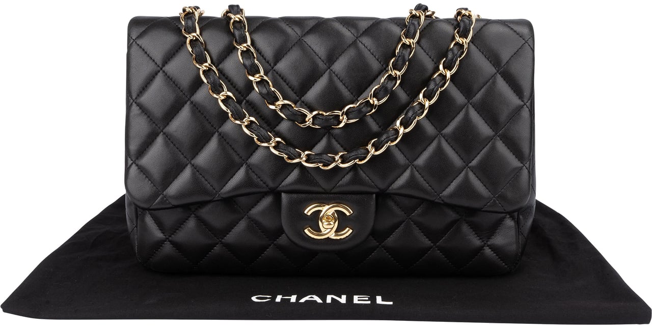 Chanel Chanel Quilted Lambskin Jumbo Single Flap Crossbody Bag Zwart