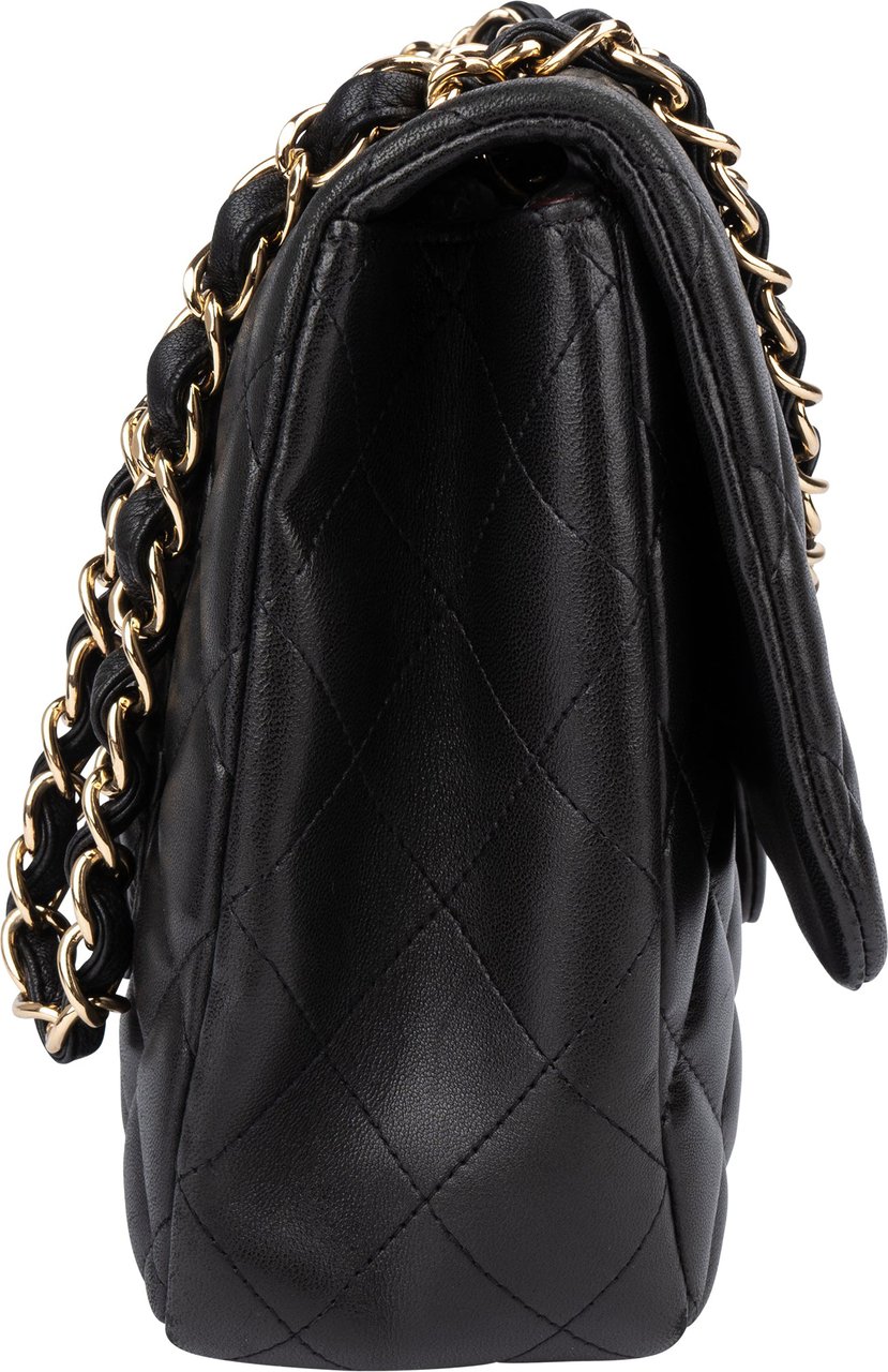 Chanel Chanel Quilted Lambskin Jumbo Single Flap Crossbody Bag Zwart