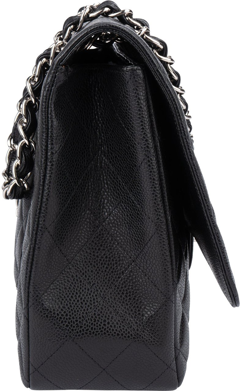 Chanel Chanel Quilted Caviar Leather Palladium Maxi Single Flap Crossbody Bag Zwart