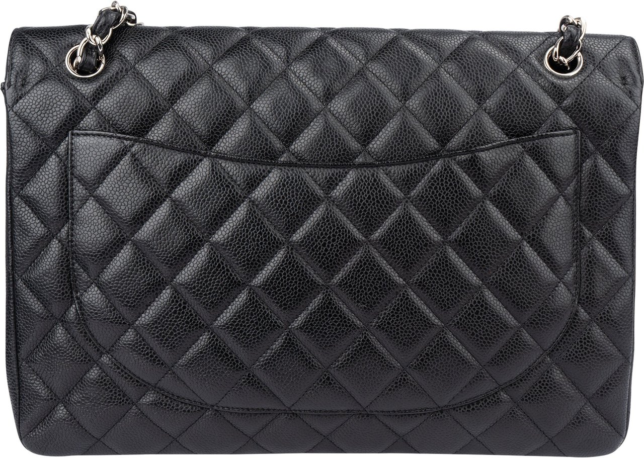 Chanel Chanel Quilted Caviar Leather Palladium Maxi Single Flap Crossbody Bag Zwart
