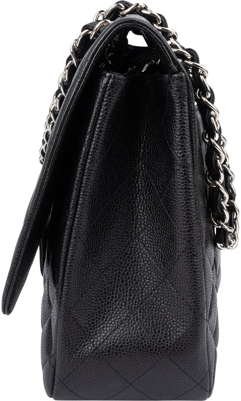 Chanel Chanel Quilted Caviar Leather Palladium Maxi Single Flap Crossbody Bag Zwart