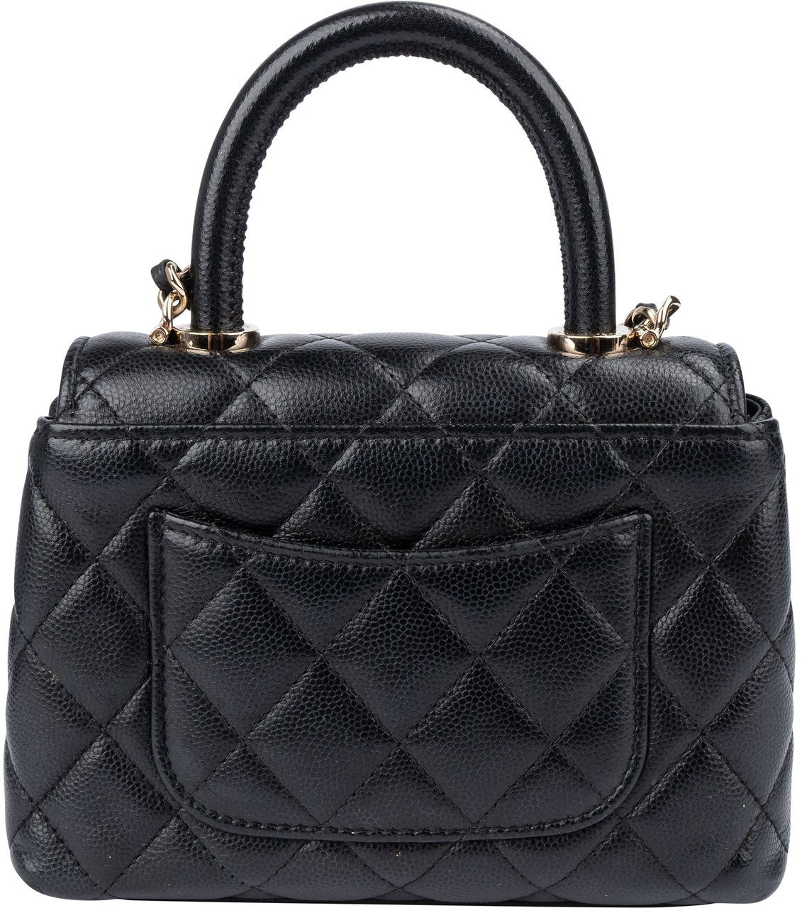 Chanel Chanel Quilted Caviar Leather Coco Top Handle Single Flap Handbag Zwart